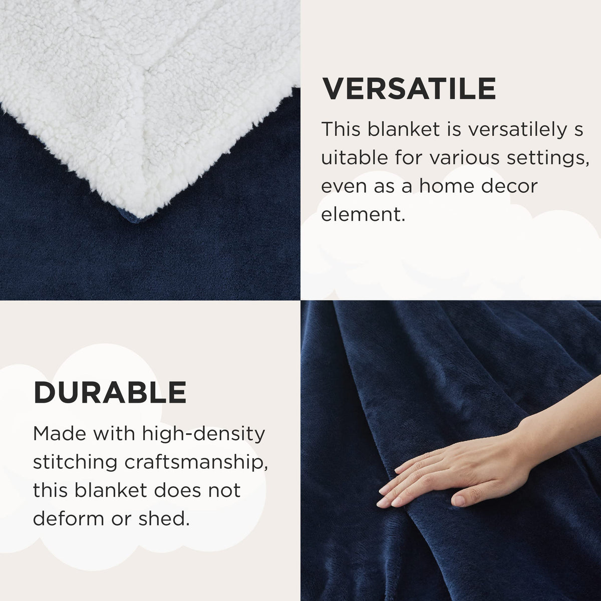 Bedsure Sherpa Fleece Throw Blanket for Couch - Fuzzy Soft Cozy Blanket for Winter, 50x60 Inches, Navy and White