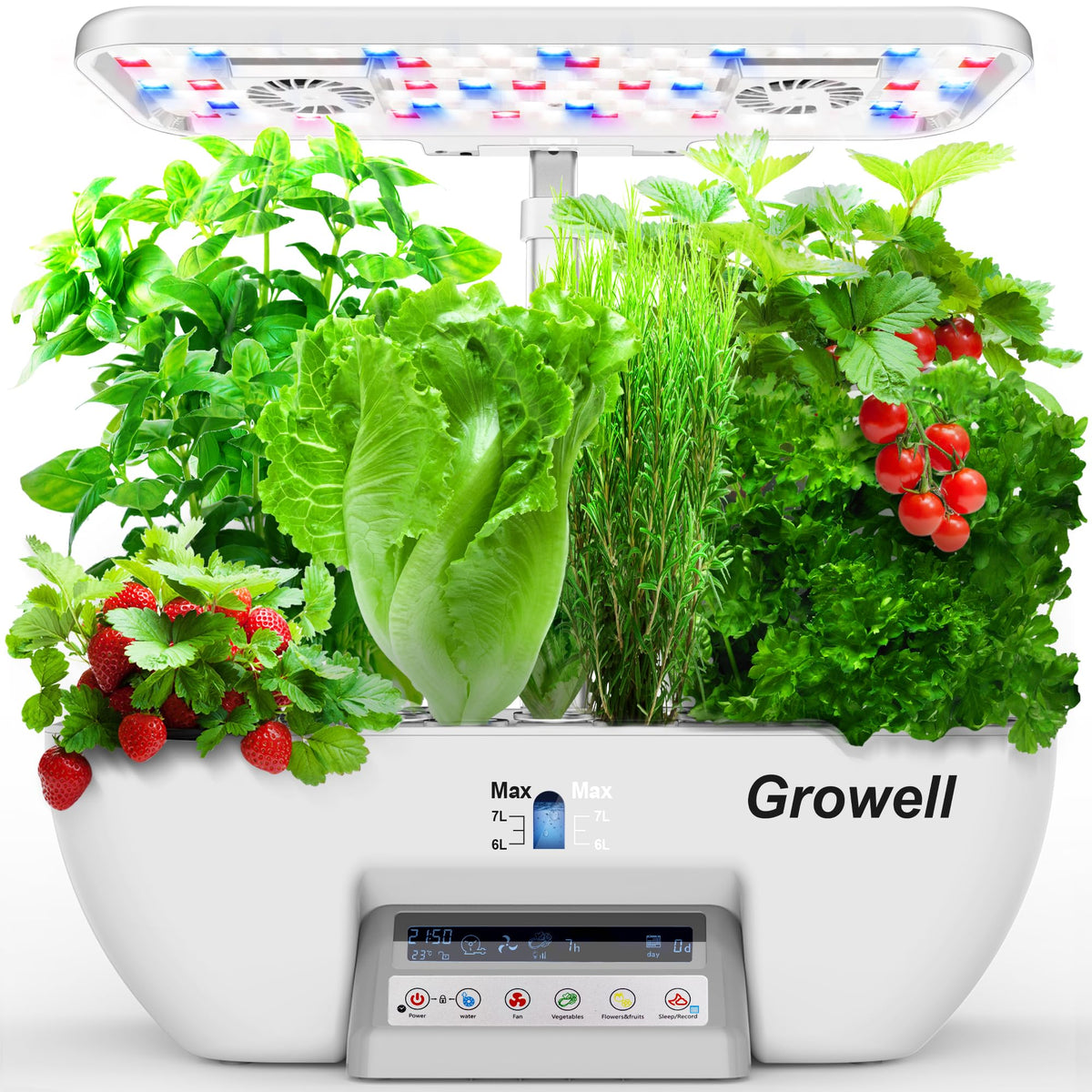 Growell Hydroponics Growing System Kit, 17 Pods Herb Garden with 102 28W Full-Spectrum Grow Lights & 2 Fans, Indoor Garden with Water Pump, 10L Water Tank, Auto Timer, Height Adjustable (White & Grey)