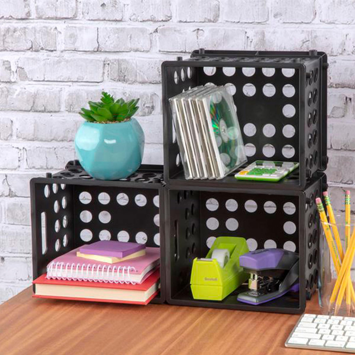 Sterilite Mini Crate, Stackable Plastic Storage Bin with Handles, Organize Home, Garage, Office, School, Dorm Room, Black, 36-Pack