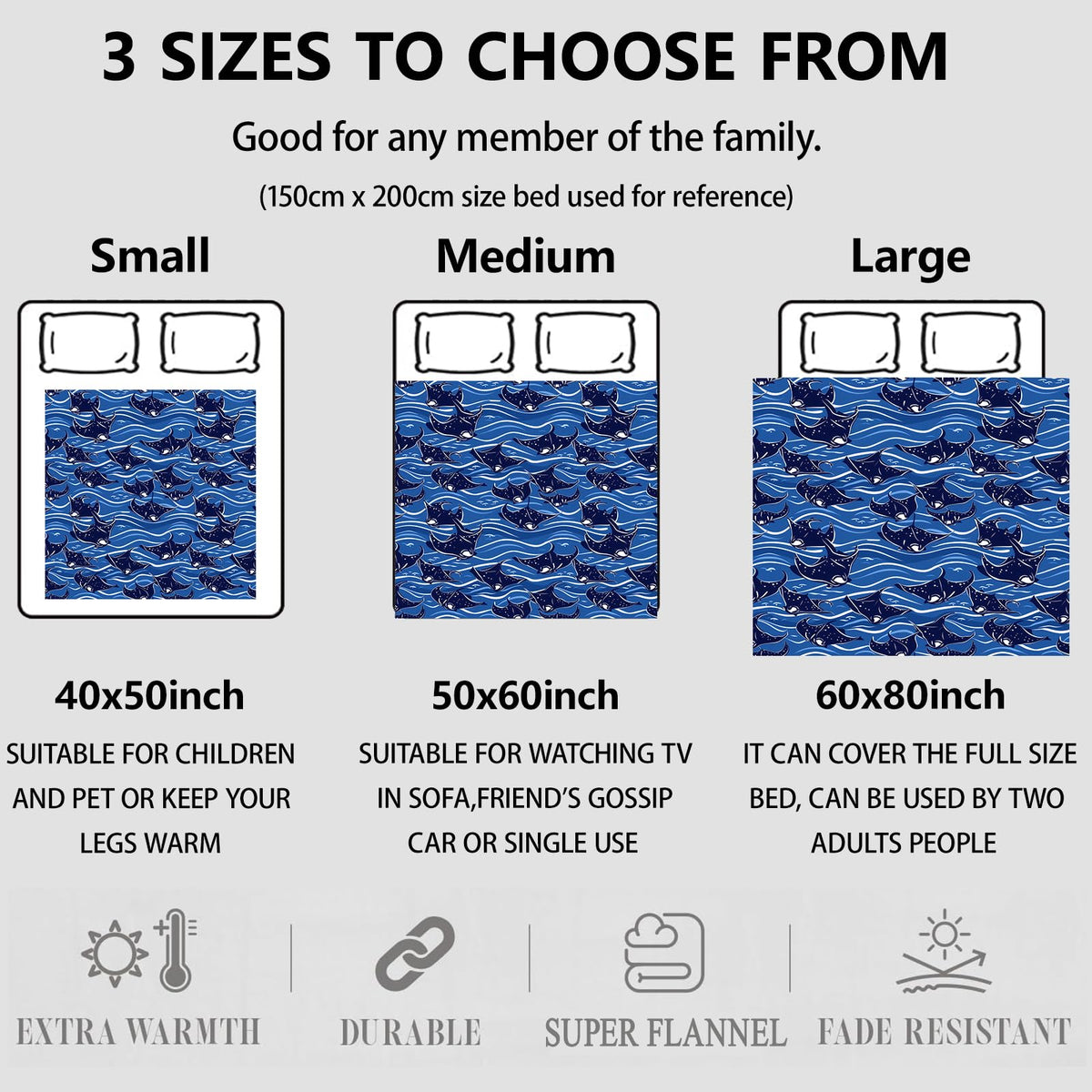 Aonimonis Oceanic Manta Ray Throw Blanket Gifts for Women, Soft Fuzzy Warm Cozy Flannel Blankets for Bedroom, Travel, Couch, Home Decor 50x60 in