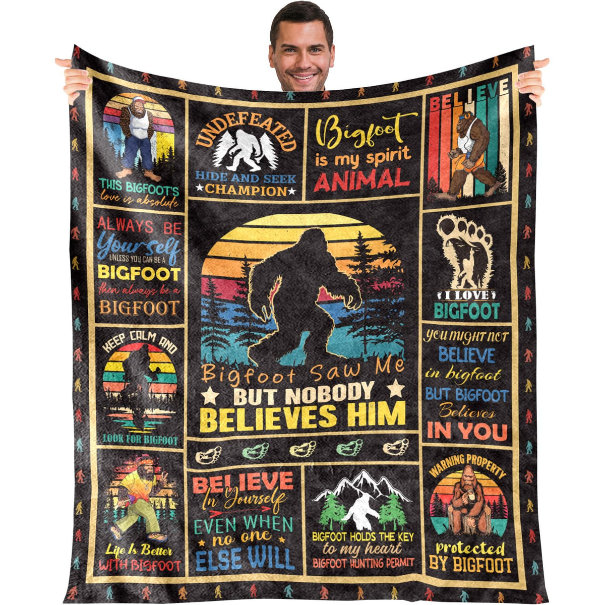 Wxiben Bigfoot Throw Blanket Gifts - Big Foot Sasquatch Gifts for Men Women Bigfoot Lovers Outdoor Camper Hide and Seek Gift Big Foot Blanket Funny Idea for Couch Bed Sofa Living Room 60x50