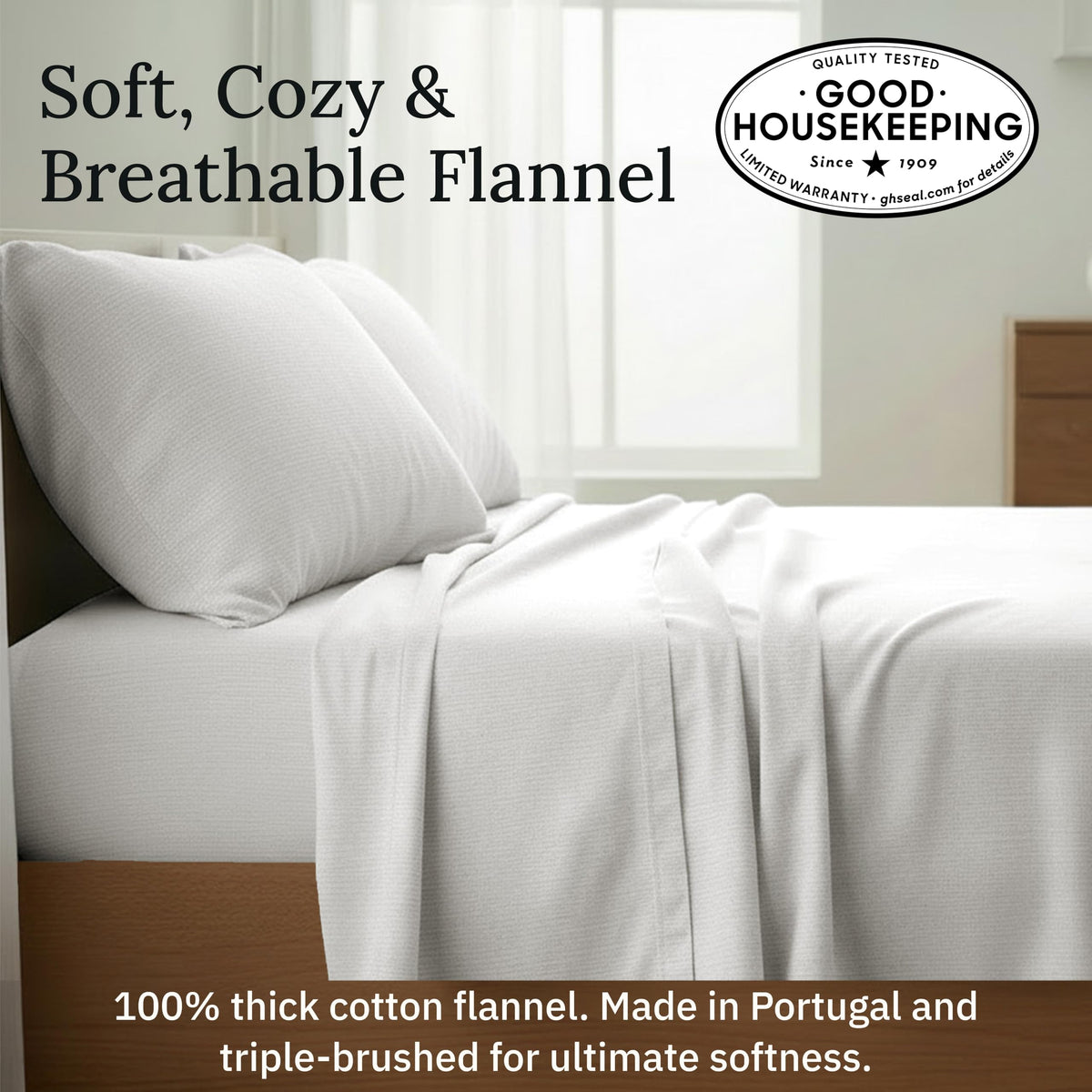 California Design Den Yarn Dyed Flannel King Sheets Deep Pocket Set with Extra Depth - Made in Portugal, 4-Piece 100% Cotton Flannel Sheets, Thick, Velvet Soft, Triple-Brushed - Cream Stripe