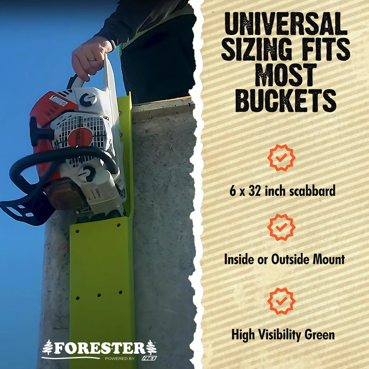 FORESTER Bucket Scabbard - Chainsaw Holder Logging Tools Bucket Truck Accessories Tree Cutting Equipment Inside Mount Chain Saw System Arbor Tool Box Accessories Measuring 32" Long