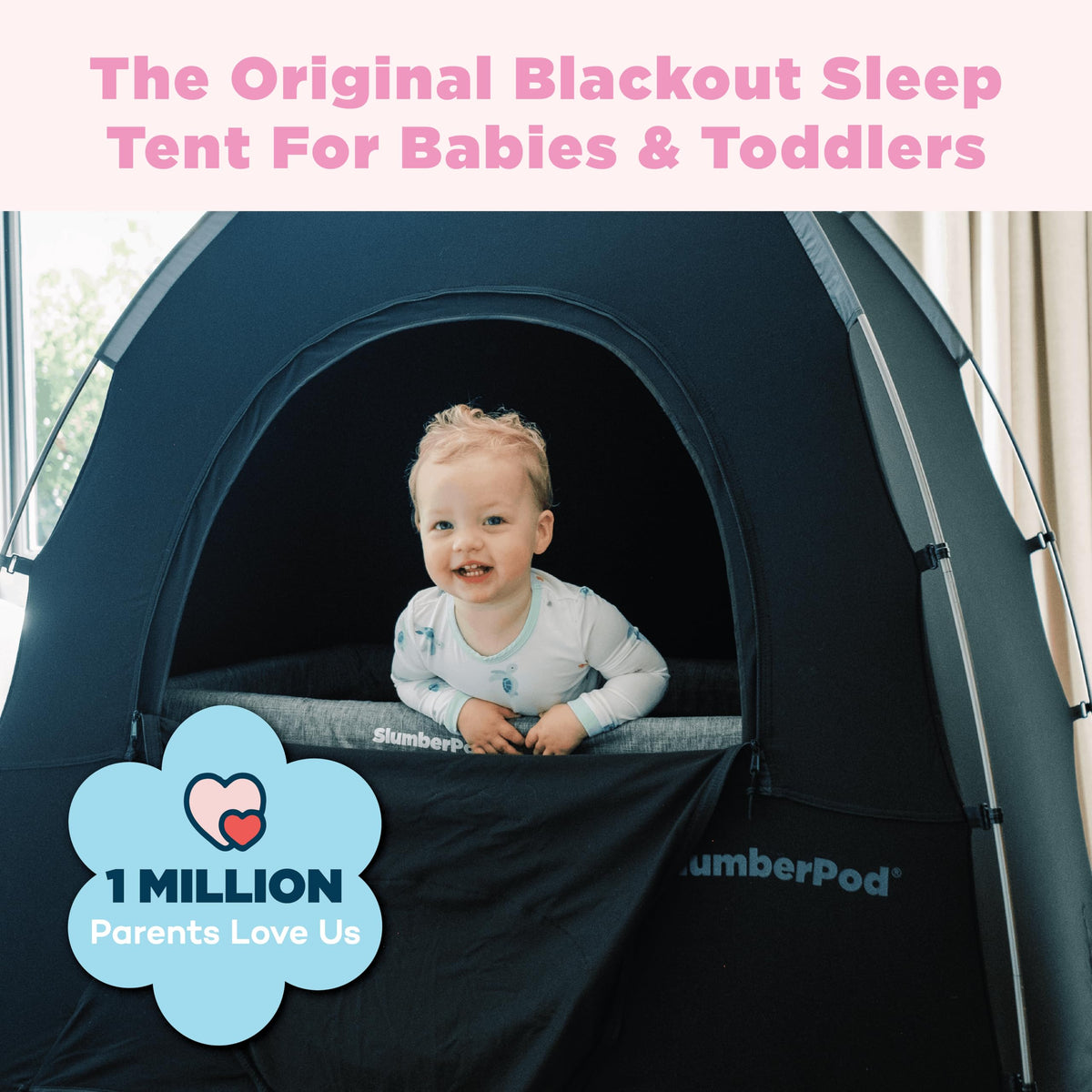 SlumberPod The Original Blackout Sleep Tent Travel Essential for Babies and Toddlers, Mini Crib and Pack N Play Cover, Sleep Pod for Kids with Monitor Pouch and Fan Pouch, Blocks 95%+ Light, Black