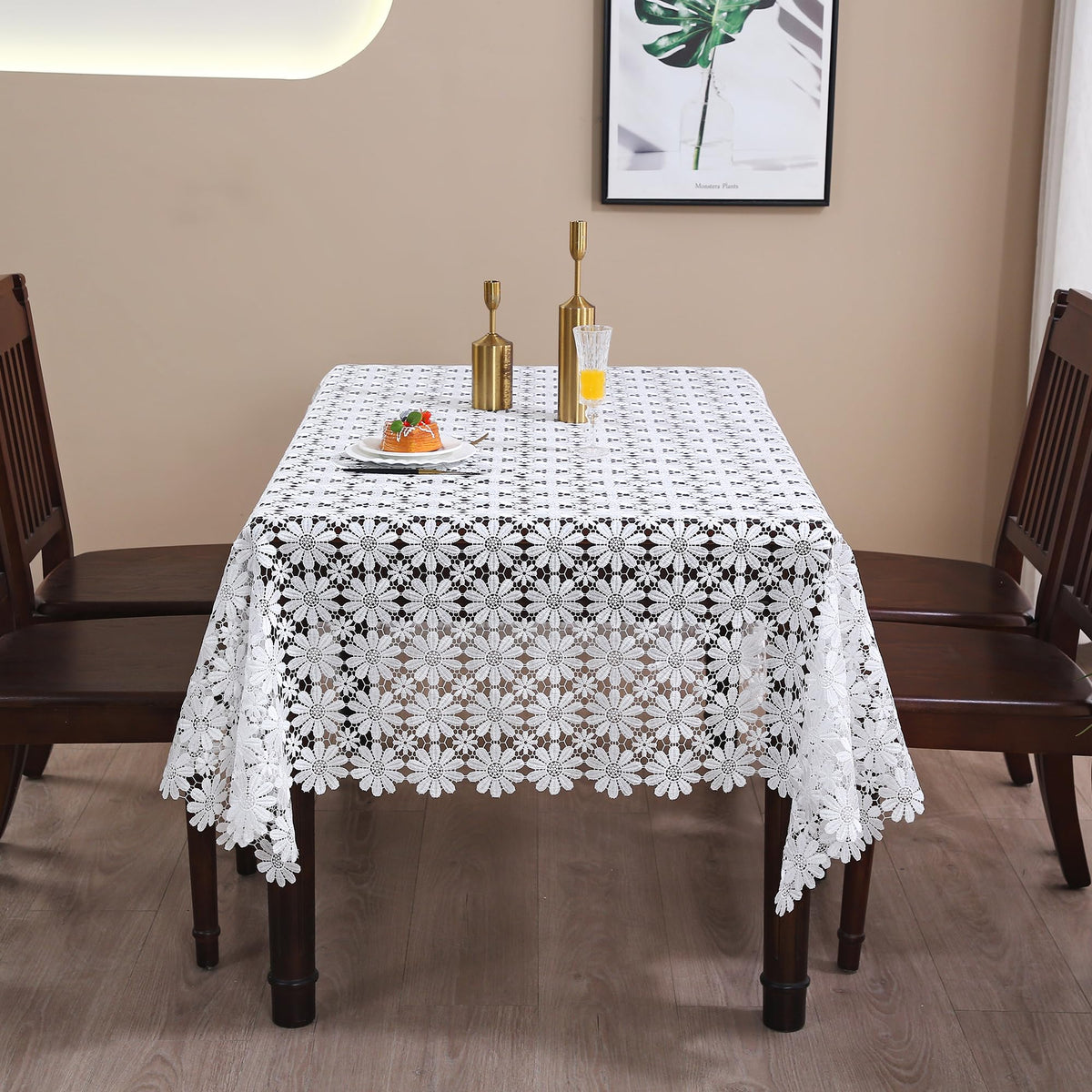 Farmhouse Tablecloth Crochet Lace White Table Cloth Rectangle Rustic Fabric Sheet Outdoor 6ft Table Cover For Dining Kitchen/Restaurant/Picnic/Holiday/Birthday/Party/Summer/Spring/Fall/Christmas