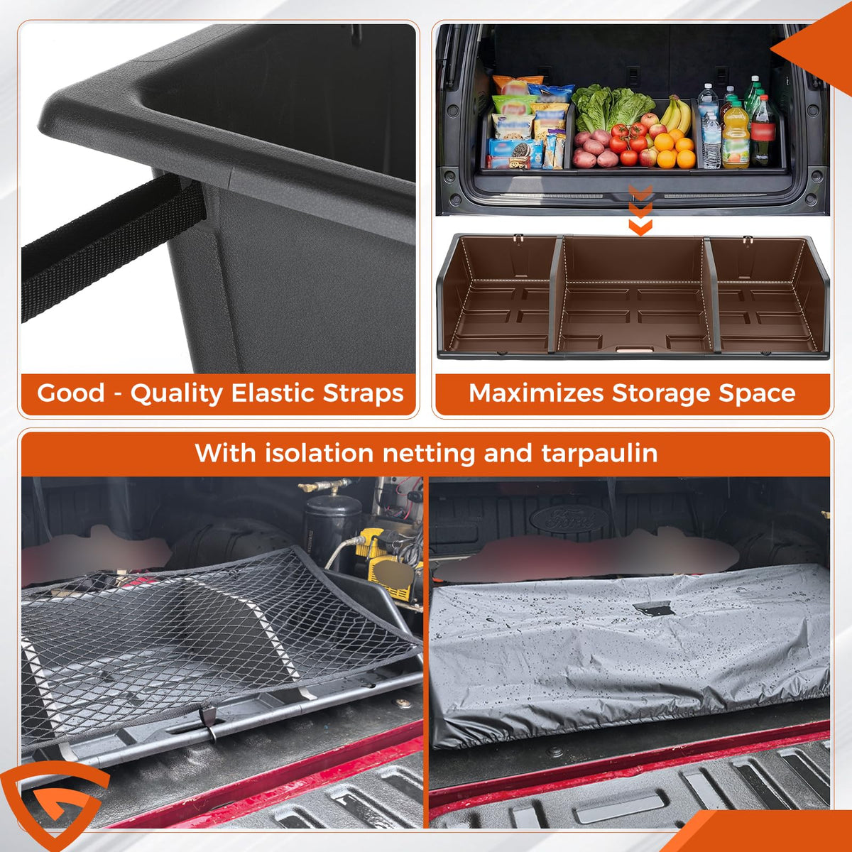 GEARLAST 52 inch Truck Bed Cargo Box, Truck Bed Organizers and Storage,Truck Bed Storage System with Isolation Netting and Tarpaulin, Tailgate-Slide Design for Effortless Loading/Unloading