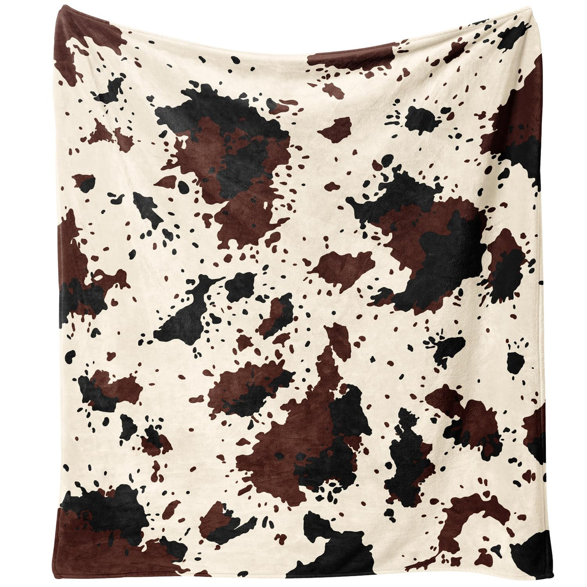 Yiyhuxf Cow Print Blanket Animal Brown Black Milky White Faux Fur Throw Blankets Western Cute Flannel Fleece Decorative Bed Sofa Office Blanket 60"x50"