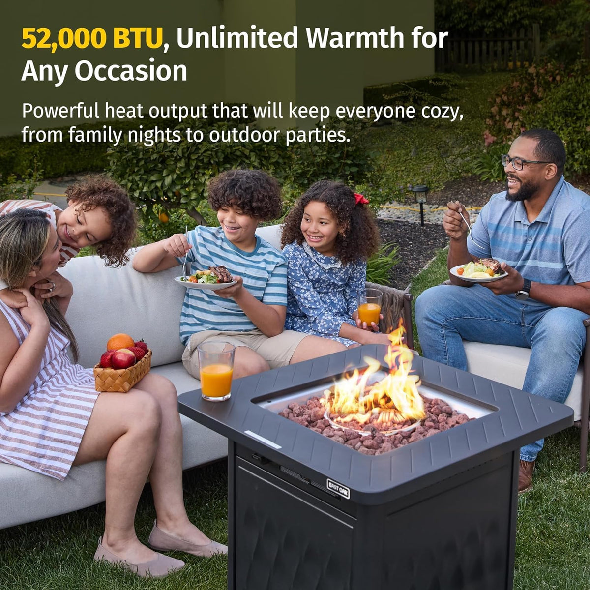 East Oak 28” Outdoor Propane Fire Pit Table | 52,000 BTU Gas Fire Pit for 2-4 People with Space-Saving Hock Lid, Mesh Pocket & Lava Rocks | CSA Certified Safe for Patio, Deck, Backyard, Black