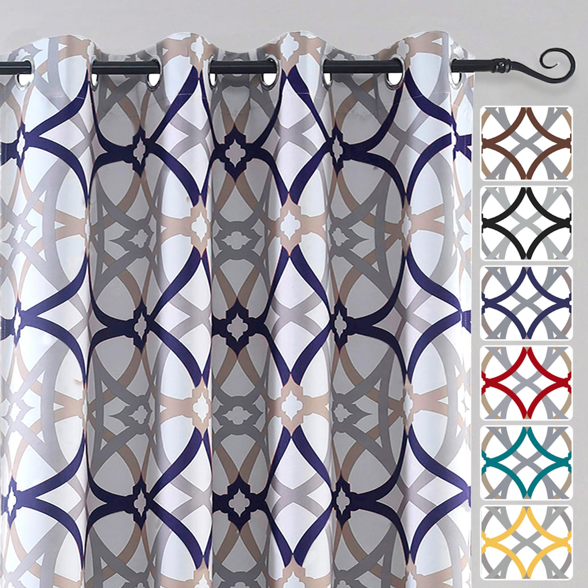 DriftAway Alexander 80% Blackout Curtains for Living Room 250GSM Pattern Match Thermal Insulated Room Darkening Geo Moroccan Mid Century Grommet Bedroom Drapes 2 Panels 52 Inch by 84 Inch Navy Gray