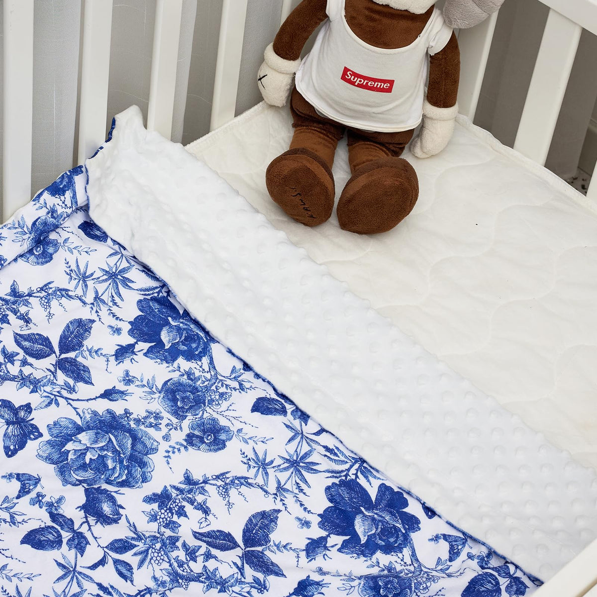Baby Blanket for Boys Girls Super Soft Double Layer Minky with Dotted Backing Cute Cow Crib Receiving Blanket Bed Throws for Newborns Nursery Stroller Toddler 30 x 40 Inch (Blue Floral)