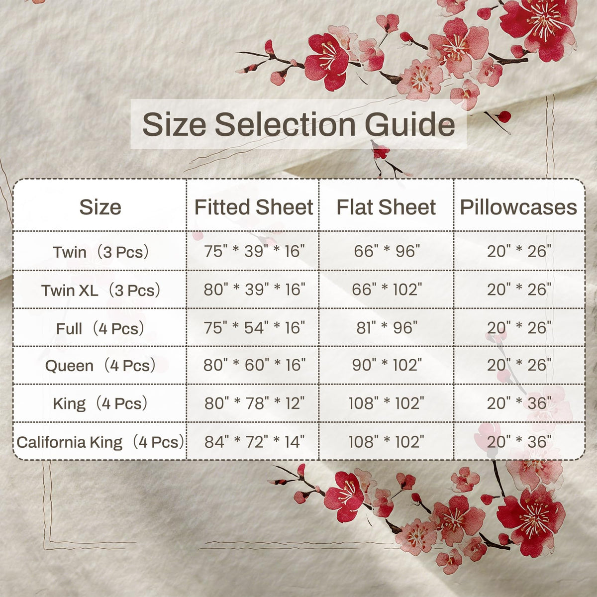 Cherry Blossom California King Sheet Set Red Flower Flat Fitted Sheet Sets