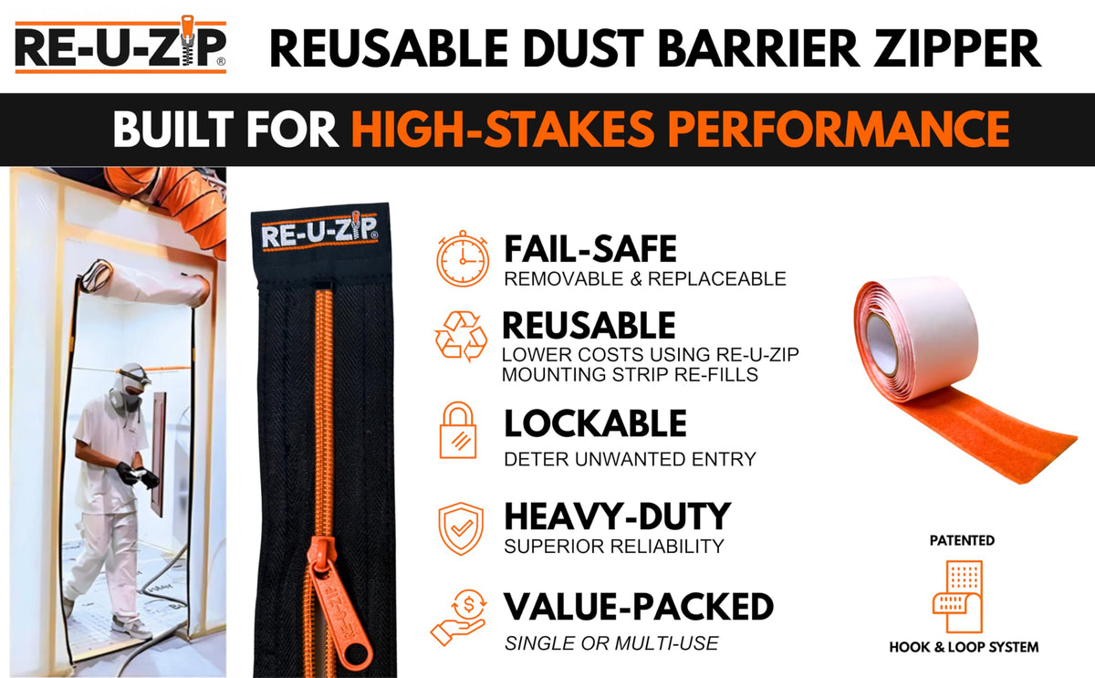 RE-U-ZIP Reusable Dust Barrier Zipper, Fail-Safe, Replaceable & Lockable, Cost-Effective for Single or Repeated Use, PRO Bundle