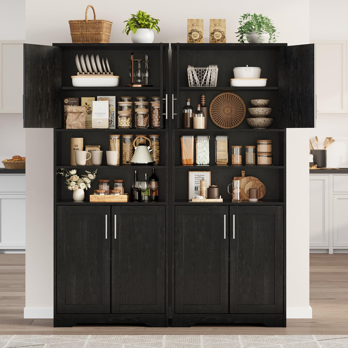 GarveeHome 72'' Tall Kitchen Pantry Cabinet, Freestanding Storage Cabinet with Doors and Shelves, Wooden Food Pantry Farmhouse Cupboard Buffet for Kitchen Dining Living Room, Black