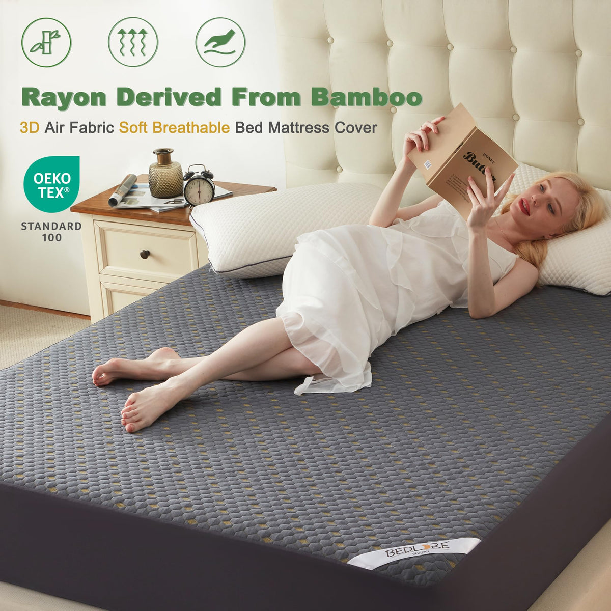 Waterproof Mattress Protector, Twin Size Mattress Pad Fitted 6"-15" Deep Pocket, 3D Air Fabric Soft Breathable Bed Mattress Cover Noiseless Washable (Carbon Gray)