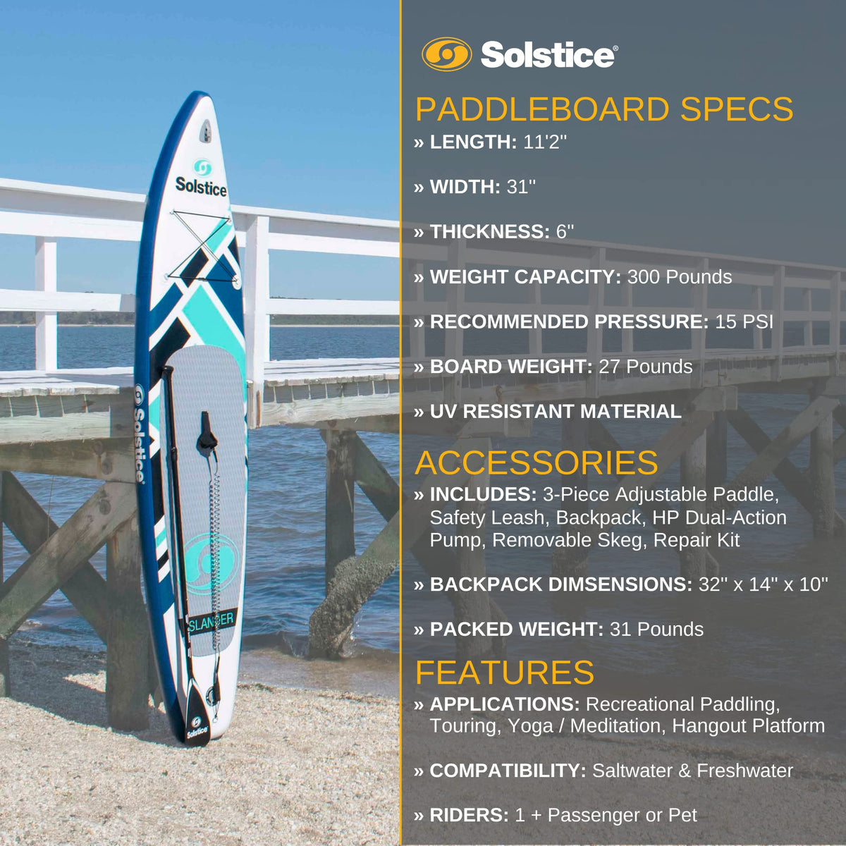 Solstice Watersports Islander Inflatable Stand-Up Paddle Board Kit (11'2 x 31'' x 6'')