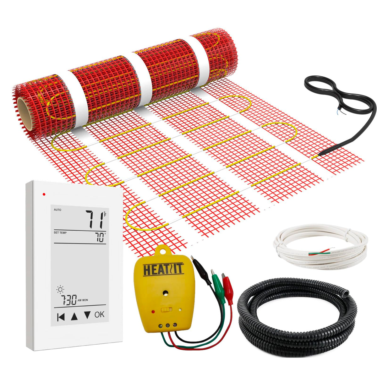 15 sqft HEATIT Warmmat Electric Radiant Self-adhesive Floor Heat Heating System & ET-72 Thermostat & Alarm Monitor
