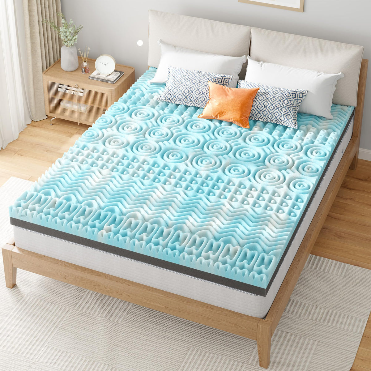 EnHomee 3 Inch King Mattress Topper, 7-Zone Memory Foam Mattress Topper with Cooling Gel, CertiPUR-US Certified for Pressure Relief & Enhanced Sleep Comfort