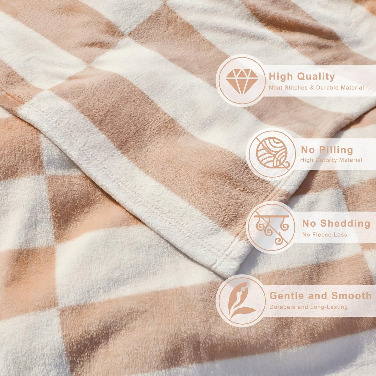 PLEVONITH Cozy Blankets for Women Gift - Striped Throw Blanket Checkered, Brown Warm Blankets for Winter, Twin Blanket 60x80 Inches