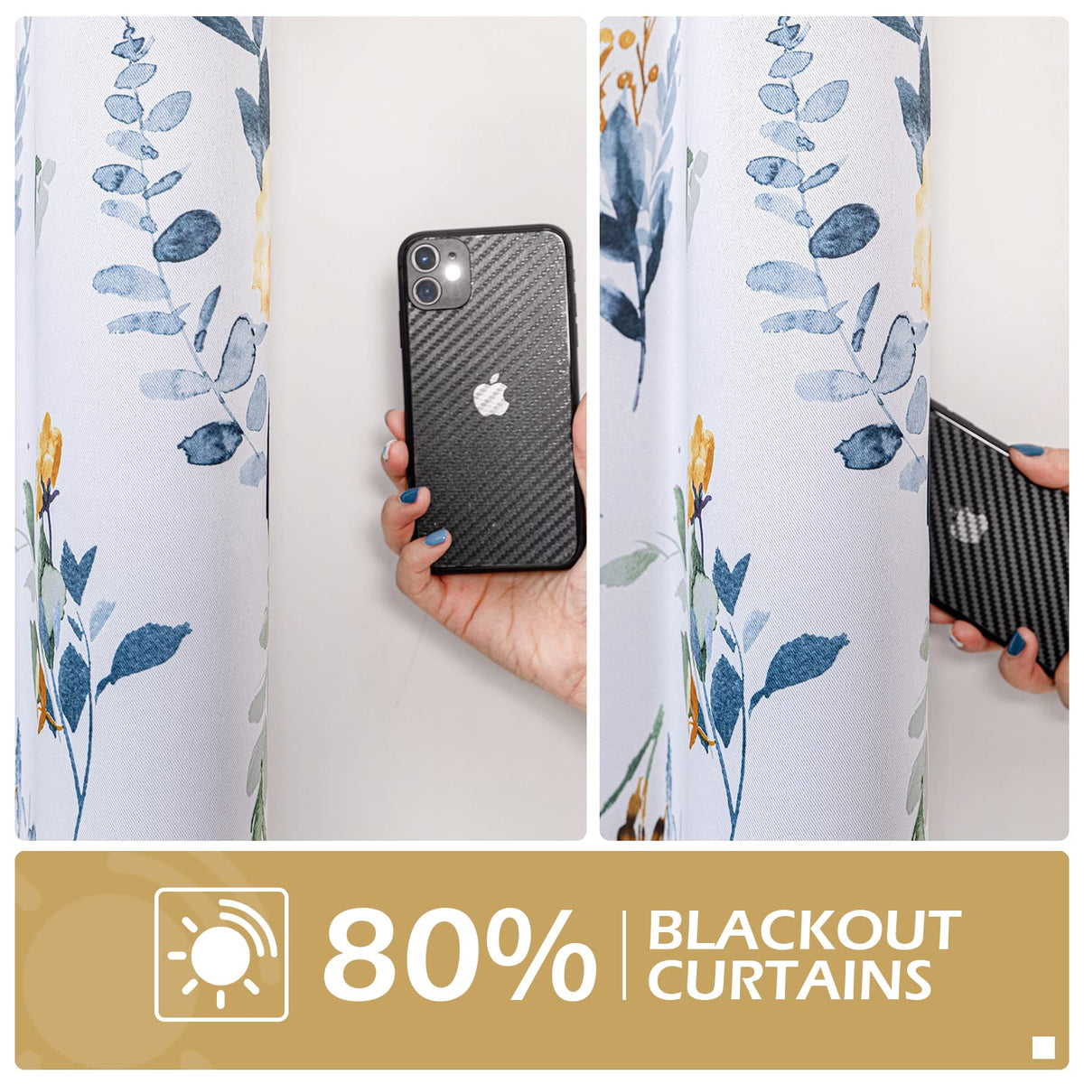 MYSKY HOME Floral Curtains 84 inches Long Living Room Curtains Room Darkening Curtains Thermal Insulated Light Blocking Drapes Grommet for Bedroom Bathroom, 2 Panels, Yellow and Blue
