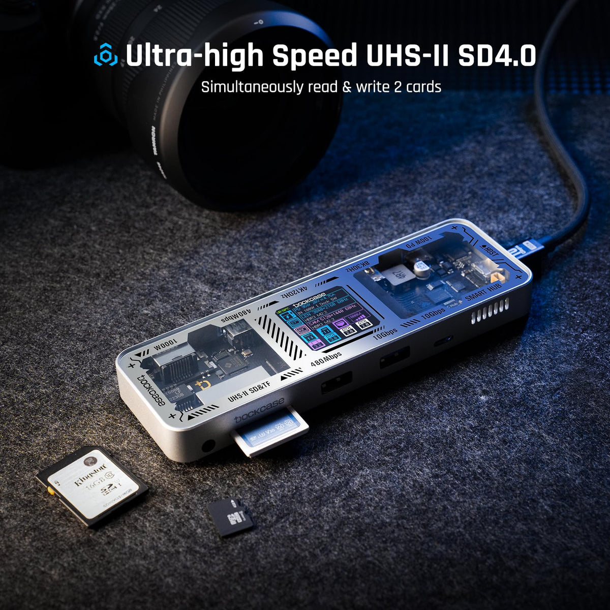 DOCKCASE Explorer Edition USB C Hub (10-in-1) with 4K@60Hz HDMI & DP, Gigabit Ethernet,1 USB-C and 3 USB-A Ports,100W Power Delivery, UHS-II TF/SD Card Slot for MacBook Air/Pro,XPS,and More