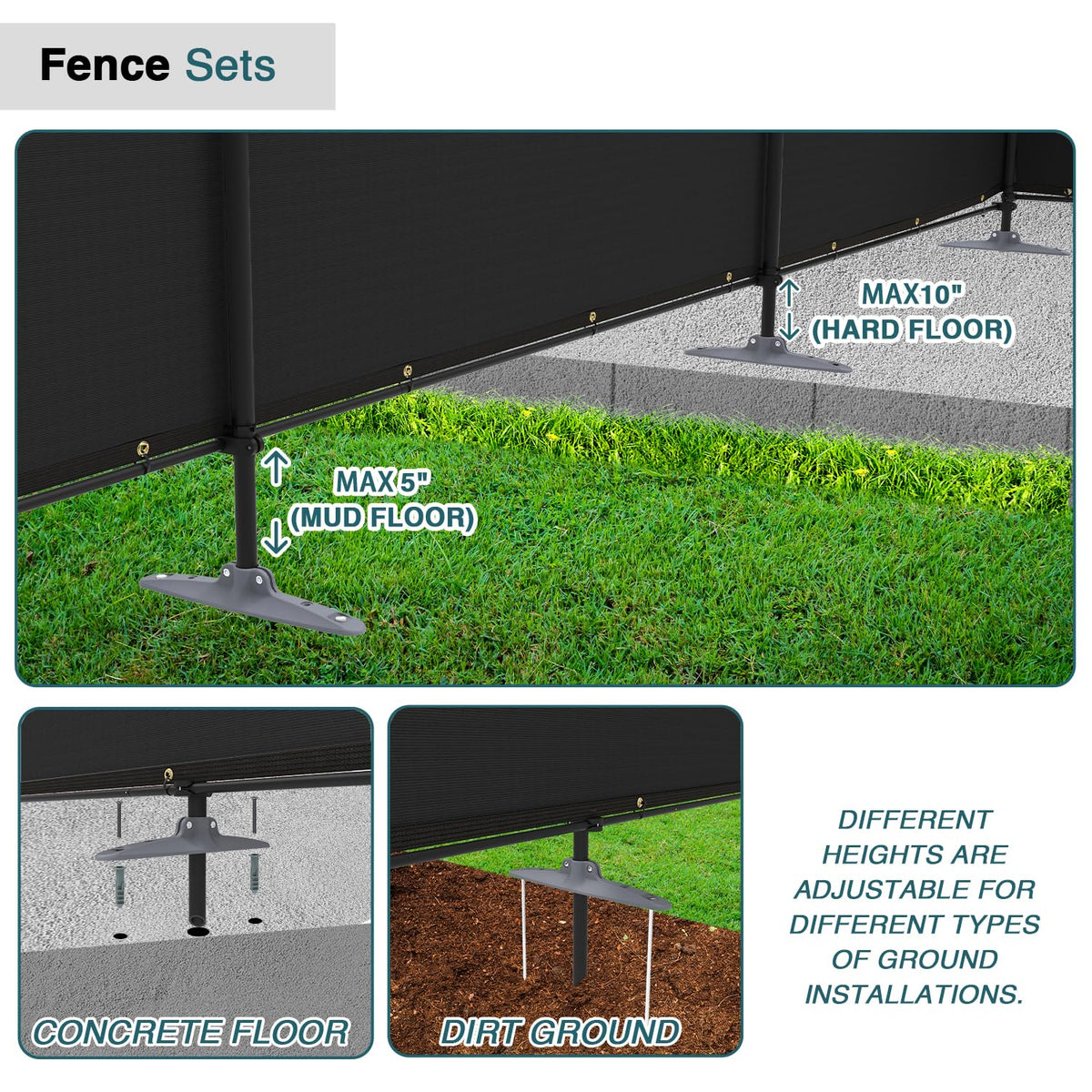 ECOOPTS 5'Hx24'L Privacy Fence Set with Poles and Rails Ground Spikes Fence Kit for Yard Patio Garden Pool (Black)