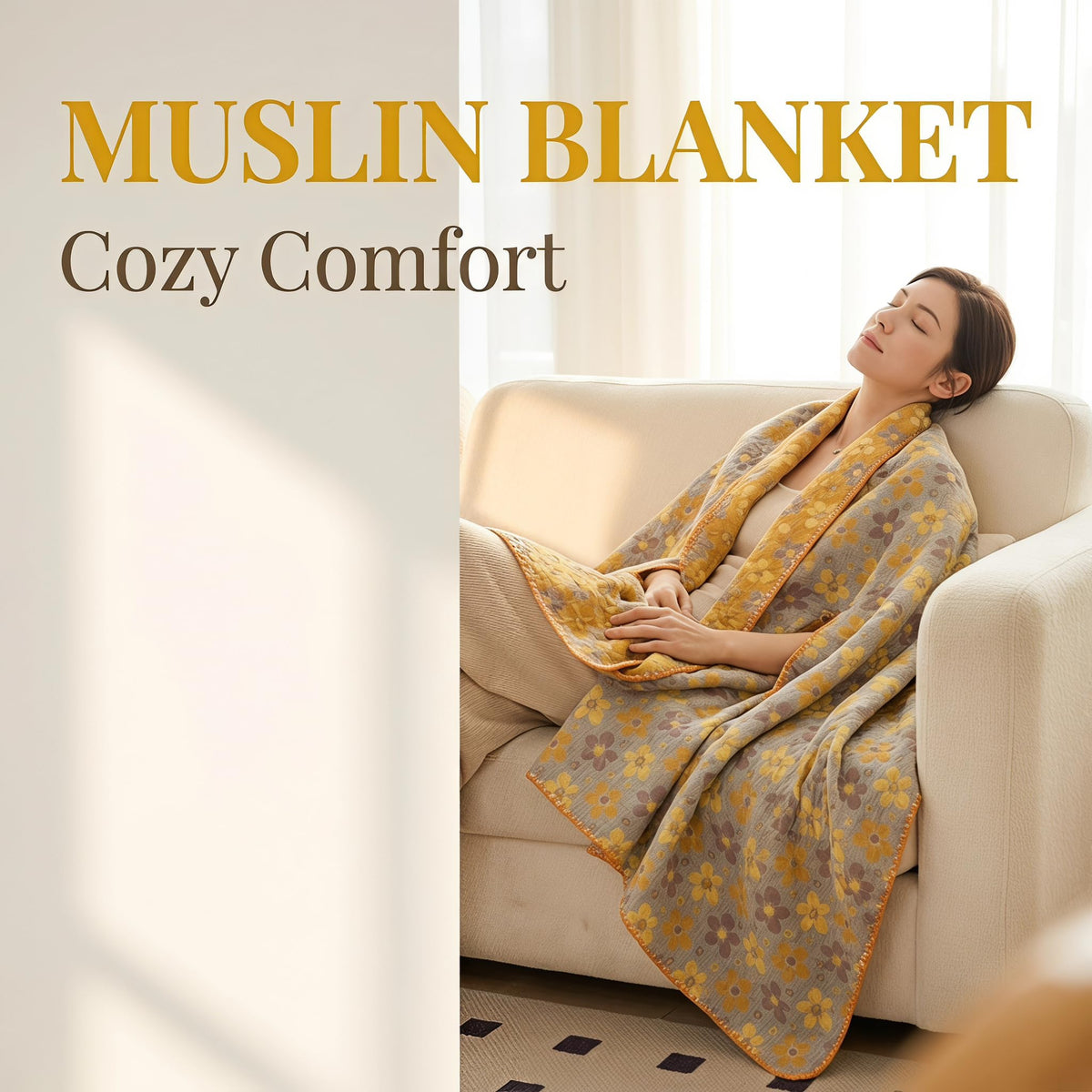 King 100% Cotton Muslin Quilted Blankets for All Season 4-Layer Gauze