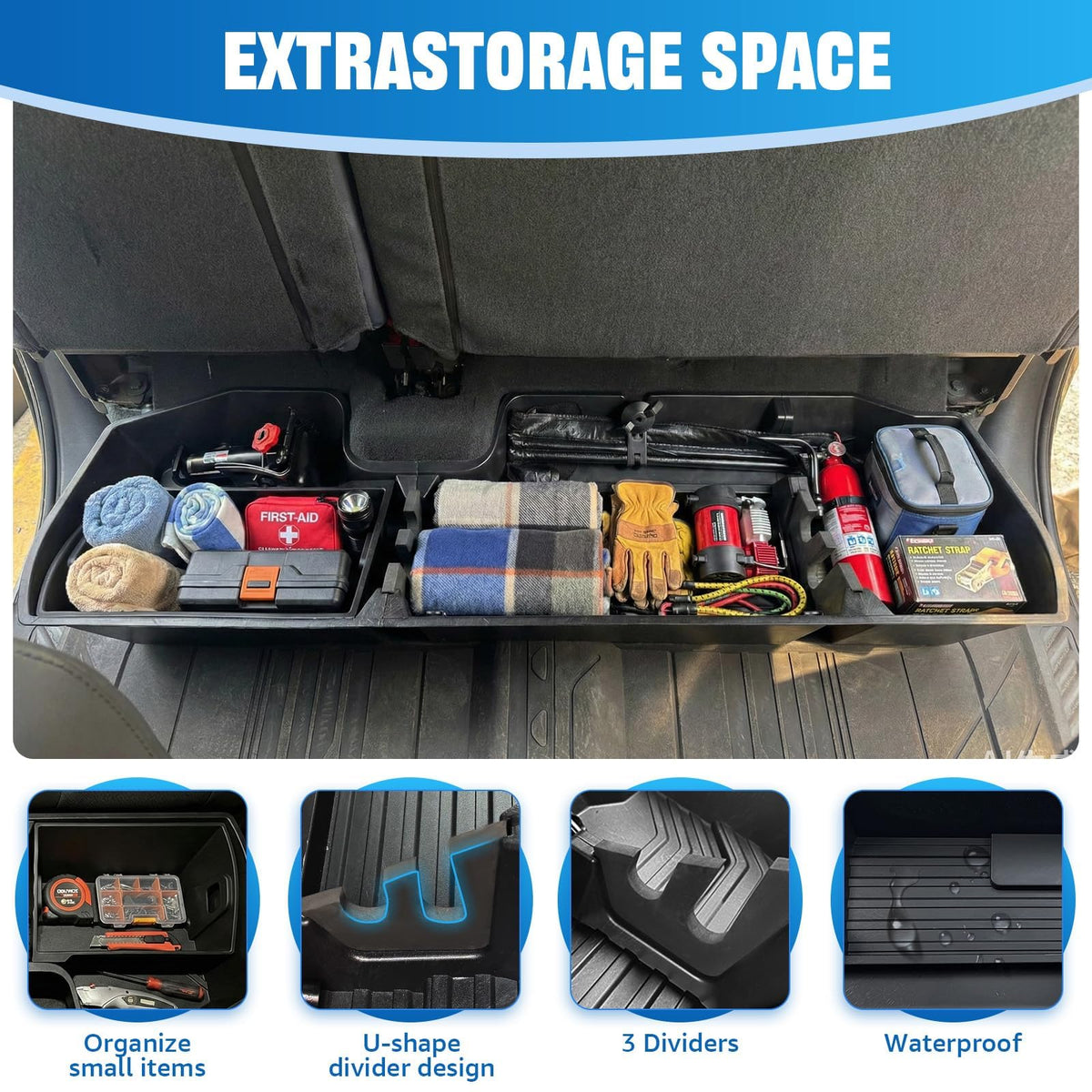 Flyvaroo Underseat Storage for 2019-2026 Chevy Silverado 1500 Crew Cab, Divider Under Seat Storage Box for 2020-2026 Silverado/Sierra 2500HD 3500HD Double Cab & Crew Cab with Mesh Pocket & Inner Bin