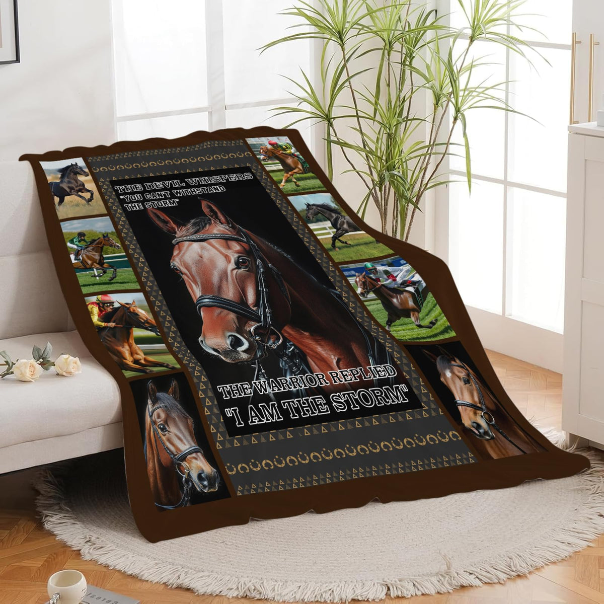 Lovira Horserace Throw Blanket Horse I Am The Storm Print Throw Blankets Gifts for Couch Sofa Bed Stuff Decor Soft Cozy Fleece Plush Warm Flannel Bedding for Lover Men Women 40"x50"