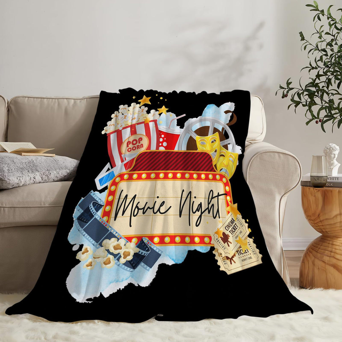 Golakra Movie Blanket Movie Lover Throw Blankets Plush Cozy Flannel Fleece Fuzzy Theater Home Film Cinema Blanket Gifts for Girls Women Men Boys Kids Bed 50"X40"