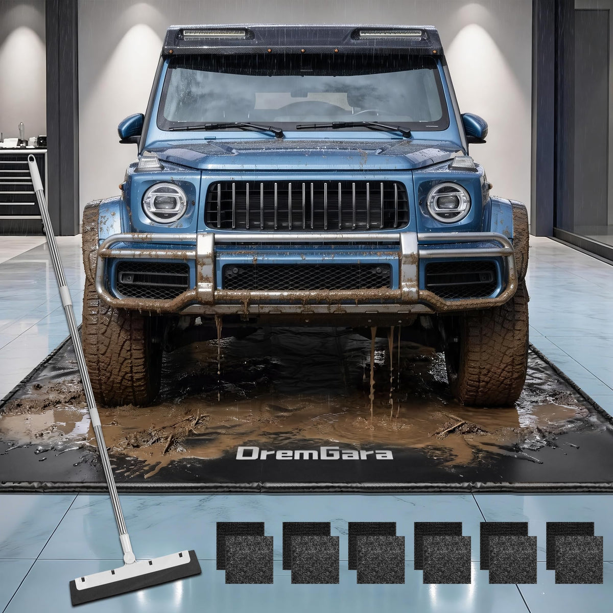 DremGara 7'9" x 18' Heavy-Duty Garage Floor Mat - 610GSM Commercial-Grade PVC Containment Mat with 1.2" Raised Edges to Trap Water, Mud, Snow & Oil, Waterproof Garage Floor Mat for Cars, Non-Slip