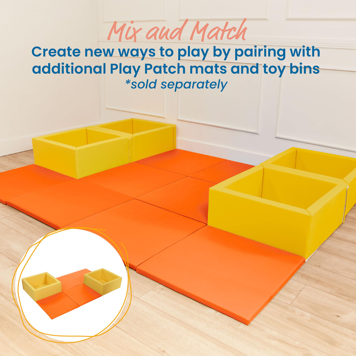 ECR4Kids SoftZone Play Patch Activity Mat Squares, Modular Playmat, Orange, 4-Pack