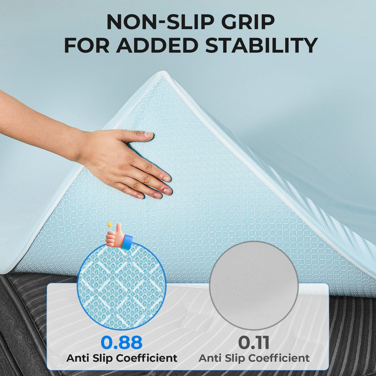 OhGeni 2 Inch Twin Size Memory Foam Mattress Topper Pad with Cover, Soft Bed Cover with Anti-Slip Base, Enhanced with Cooling Gel，Removable & Washable，College Dorm Room Essential