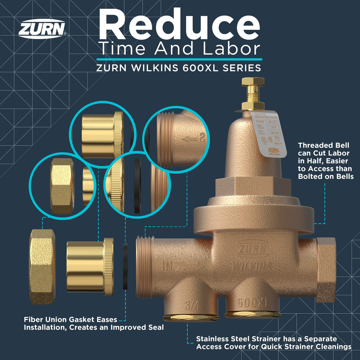 Zurn Wilkins 112-600XL 1-1/2" 600XL Water Pressure Reducing Valve