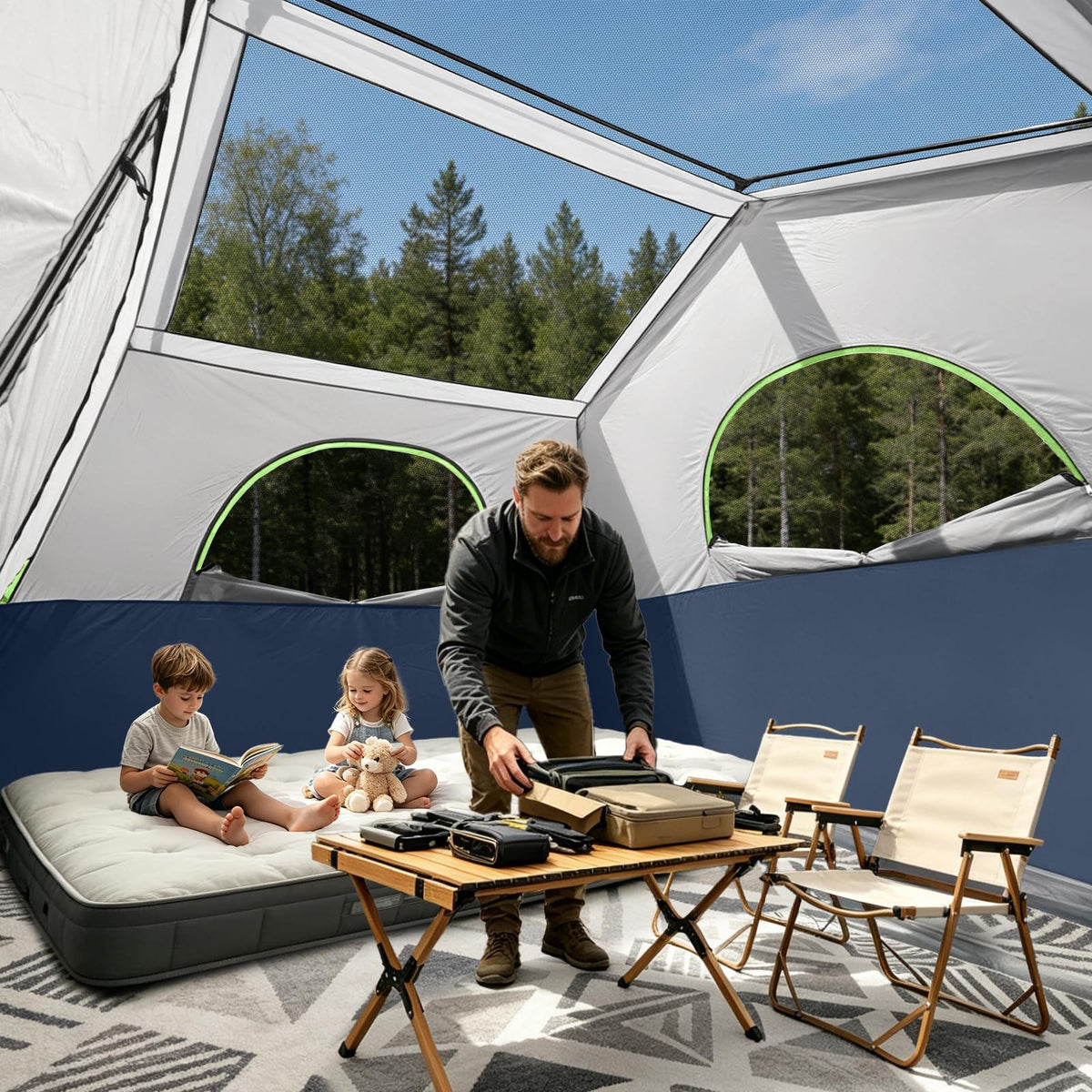 HG 8 Person Camping Tent - Portable Cabin Tent for Camp, Windproof Fabric Easy Set Up Family Tent Outdoor for Hiking, Backpacking, Traveling (Dark Blue)