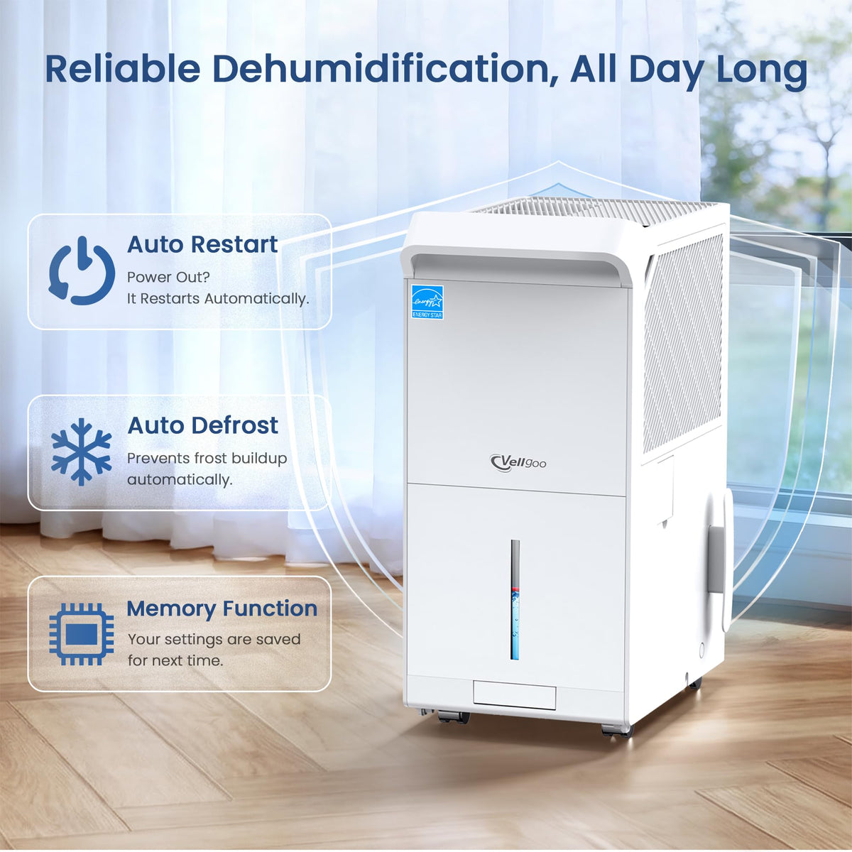 6,000 Sq.Ft Most Efficient Energy Star 2025 Dehumidifier with Pump,Vellgoo Max 140 Pint/D Smart Compressor Dehumidifier for Basement with Drain Hose, for Home,Large Rooms