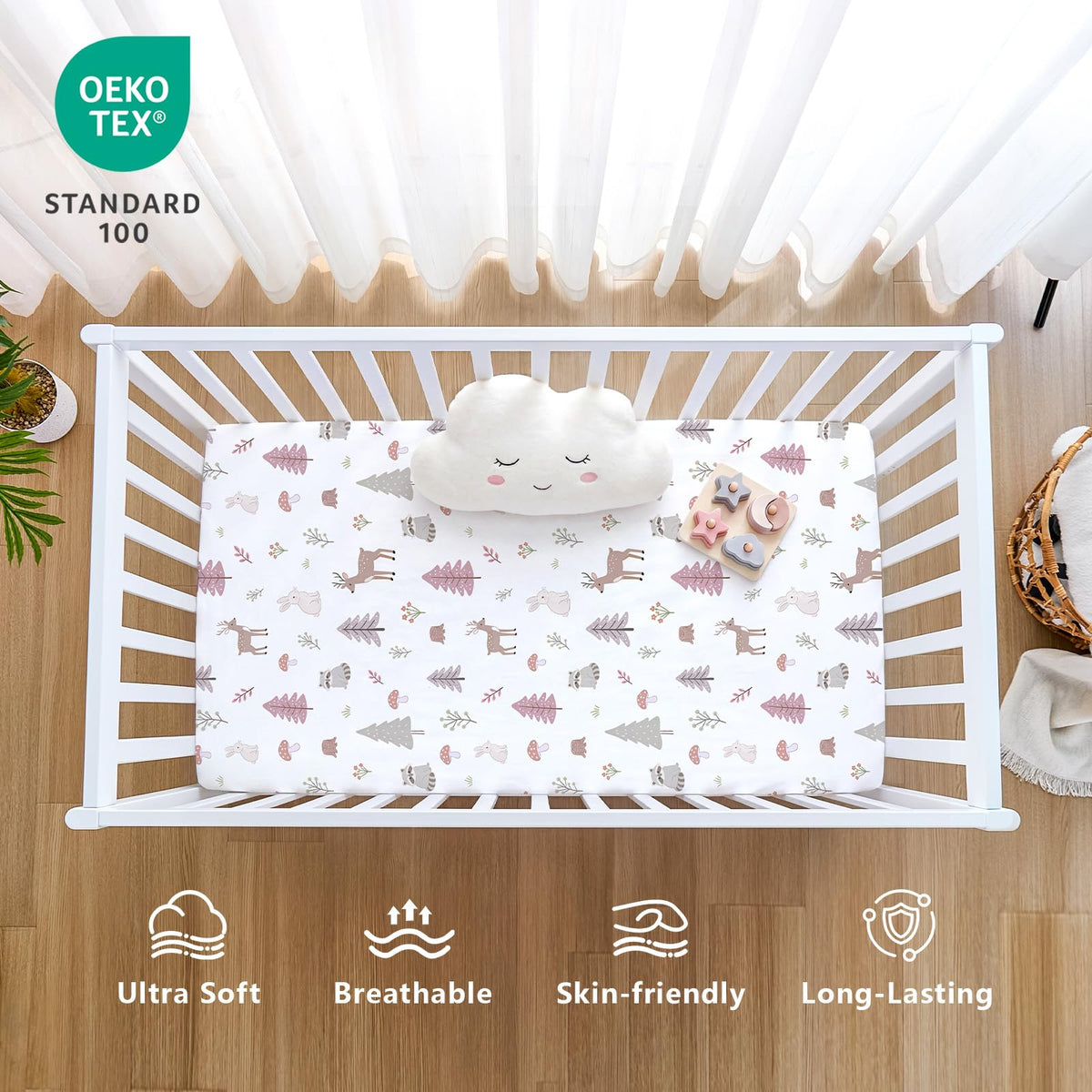 4 Pack Baby Crib Sheets for Girls - Ultra Soft & Skin-Friendly Fitted Crib Sheet for Standard Crib and Toddler Mattress, 52"x28"(Dusty Rose)