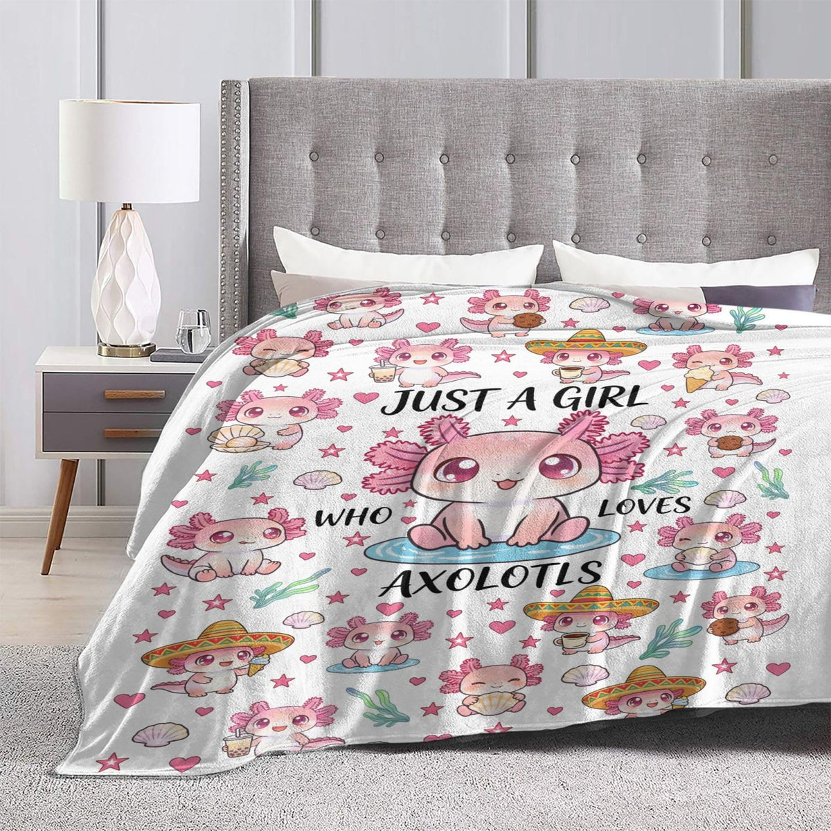 Just A Girl Who Loves Axolotls Throw Blanket 50"x40" Cozy Fluffy Plush Blanket Soft Flannel Throw Blanket for Kids Men Women Gift Sofa Bed Couch