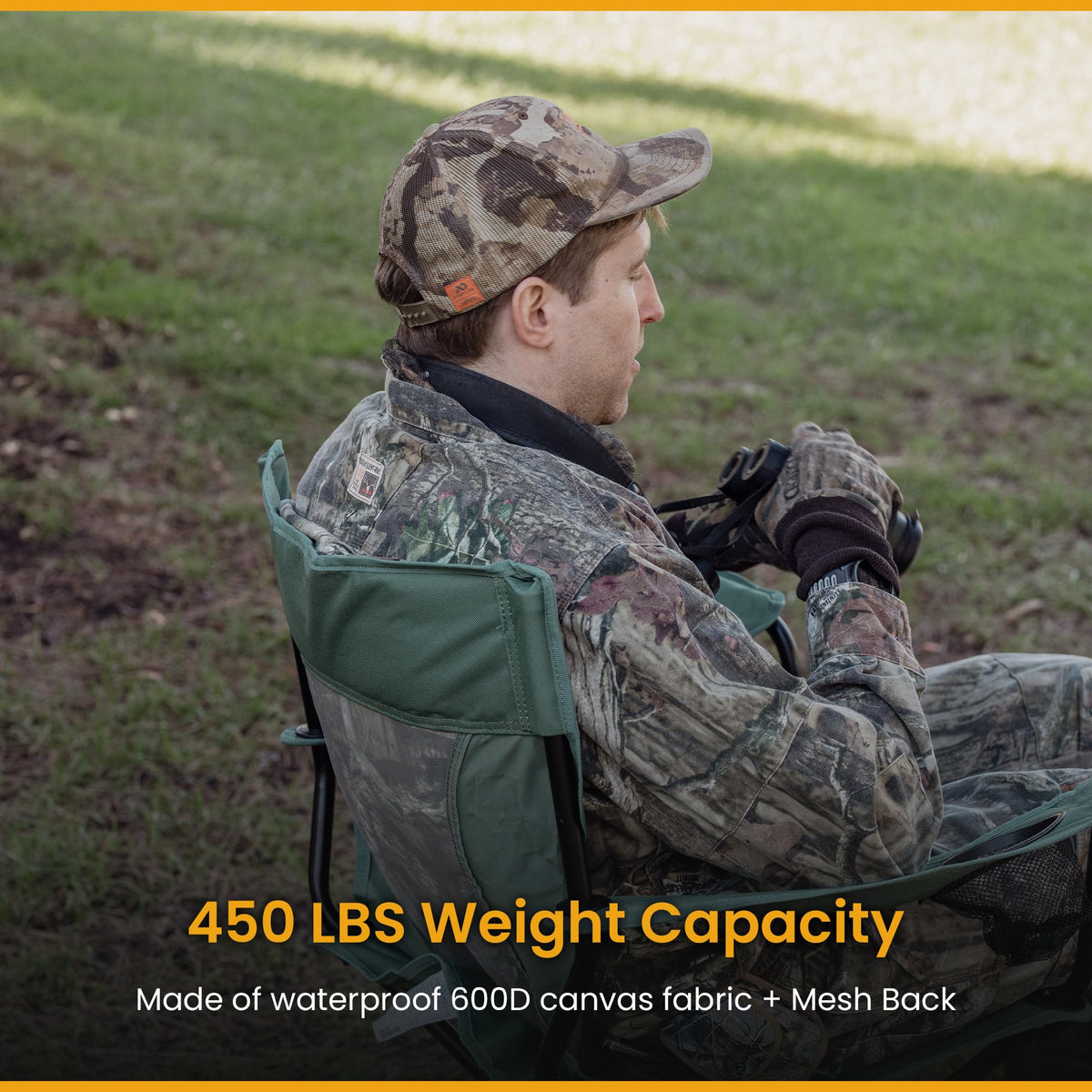 ARROWHEAD OUTDOOR 360° Degree Swivel Hunting Chair Stool Seat, Perfect for Blinds, No Sink Feet, Supports up to 450lbs, Carrying Case, Steel Frame, Fishing, High-Grade 600D Canvas, USA-Based Support