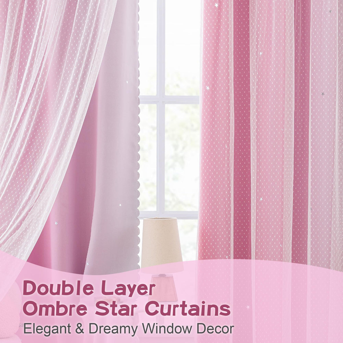 MYSKY HOME Pink Curtains for Girls Bedroom 63 Inches Long Nursery Girl Room Decor Blackout Curtain for Kids Room Ombre Design Star Cut Out Grommet Window Curtain, 34 x 63 in, Light Pink, 2 Panels