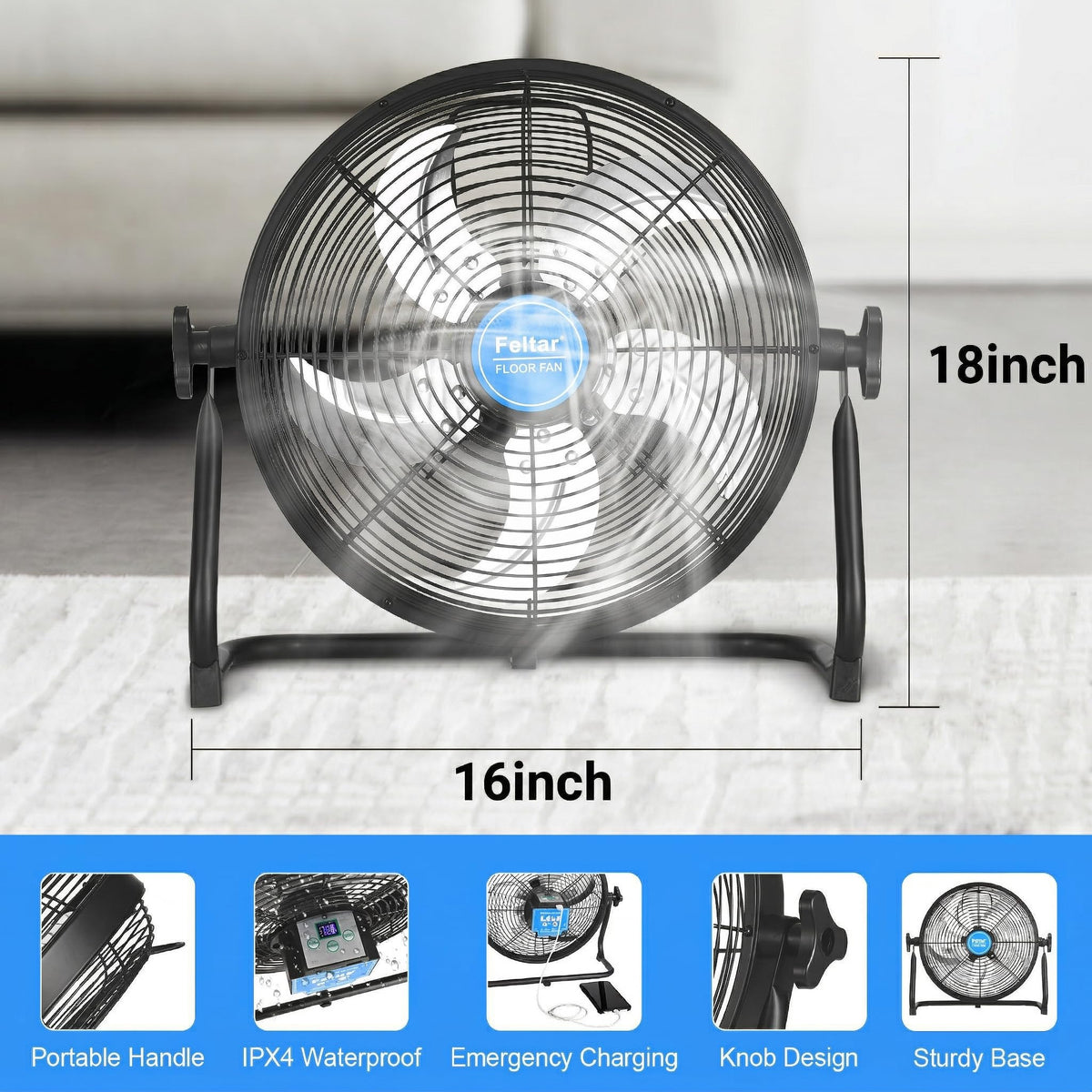 Feltar 16in Portable Solar Fan