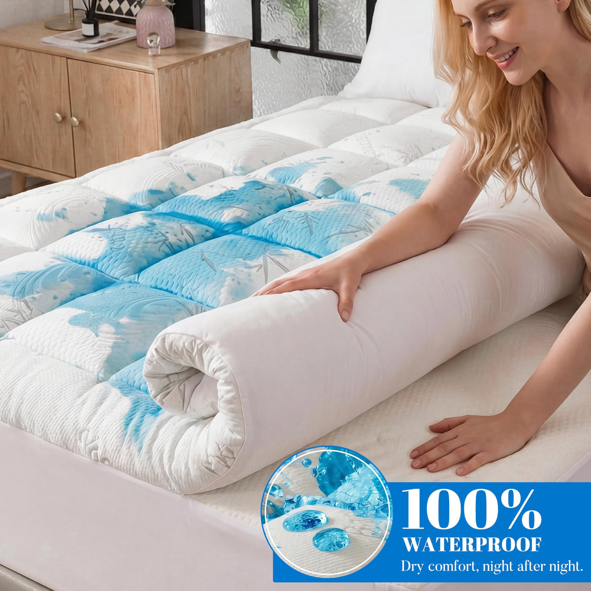 Ubauba 100% Waterproof King Size Mattress Topper, Viscose Made from Bamboo Pillow Top Mattress Protector for Back Pain Relief, Breathable Cooling Mattress Pad for Hot Sleeper, 8-21 Inch Deep Pocket