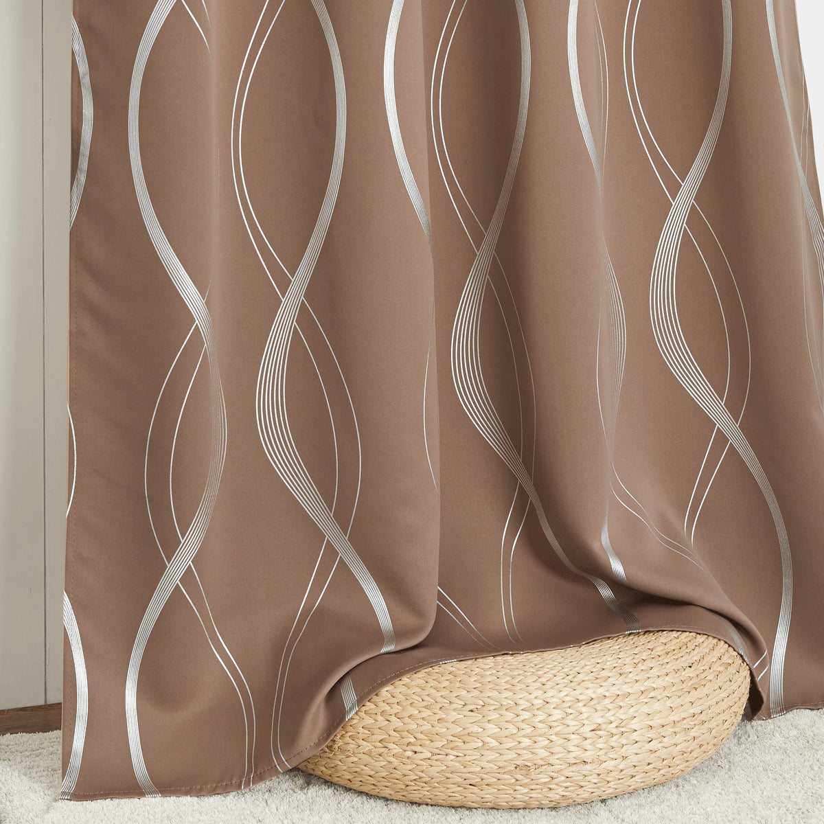 NICETOWN Blackout Curtains Panels for Living Room, Sound Reducing Thermal Insulated Wave Line Foil Print Design Blackout Curtains for Patio Sliding Glass Door (2 Panels, 52 x 84 Inch, Cappuccino)