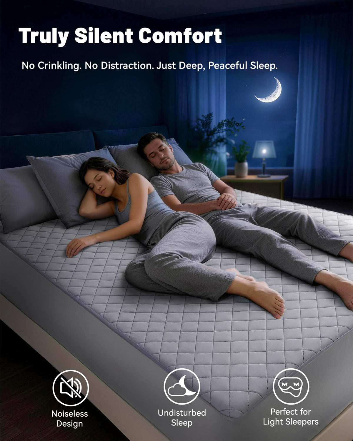 Welfibr Cooling Mattress Pad for Hot Sleepers Noiseless Mattress Protector Bed Cooling Pad 3X Breathable Mattress Topper Q-Max 0.45 Cool Touch, 3D Mesh Deep Pocket Bed Cooling Cover Grey Full