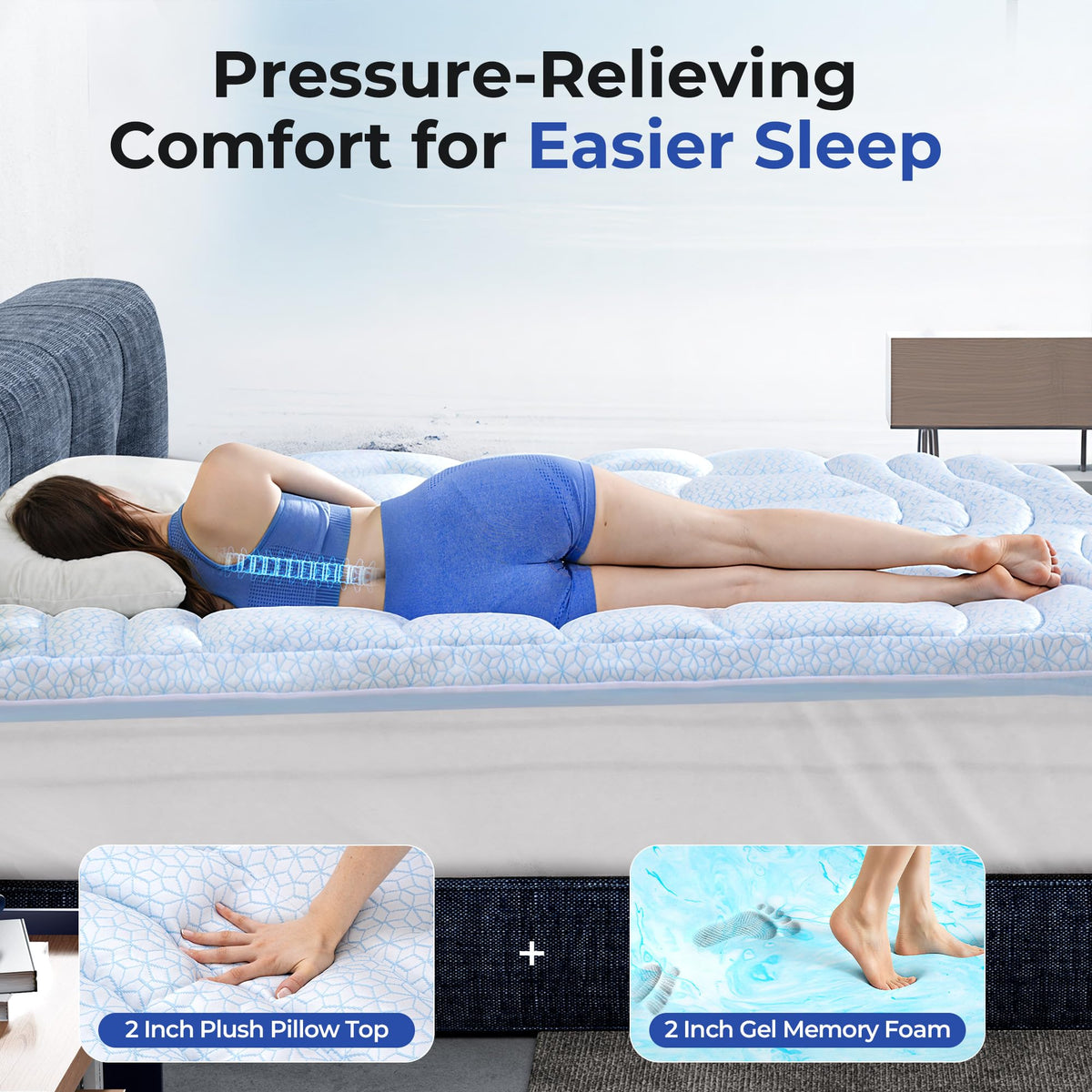 HOMRELEXA Dual Layer 4 Inch Cooling Memory Foam Mattress Topper Twin Size, 2 Inch Thick Soft Quilted Ice Silk Pillow Top Cover Plus 2 Inch Gel Memory Foam Mattress Pad for Back Pain Relief