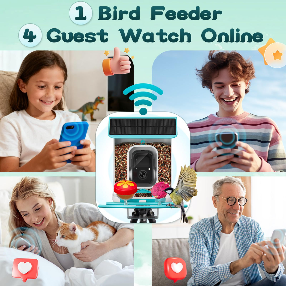 BROAIMX Smart Bird Feeder with Camera-AI Identify 11,000+ Species, 2K HD Auto Capture Birds Video & 64G TF Card, Solar-Powered Wireless Outdoor Design, Birdhouse with Built-in Two-Way Microphone