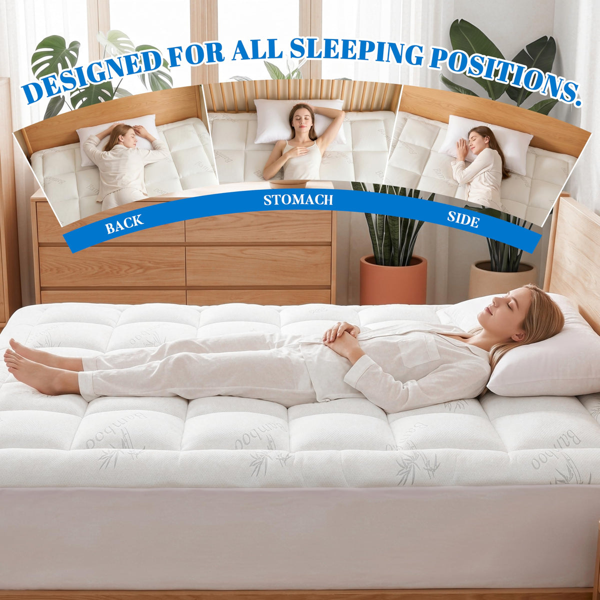 Ubauba 100% Waterproof Full Size Mattress Topper, Viscose Made from Bamboo Pillow Top Mattress Protector for Back Pain Relief, Breathable Cooling Mattress Pad for Hot Sleeper, 8-21 Inch Deep Pocket