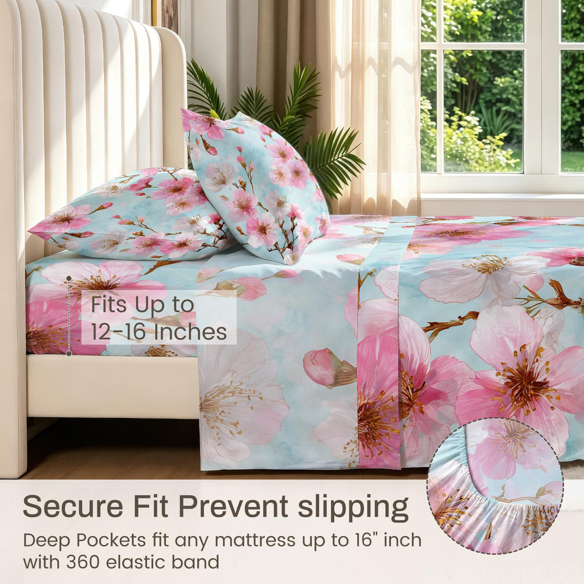 Cherry Blossom Full Bedding Set Spring Floral Sheet Sets