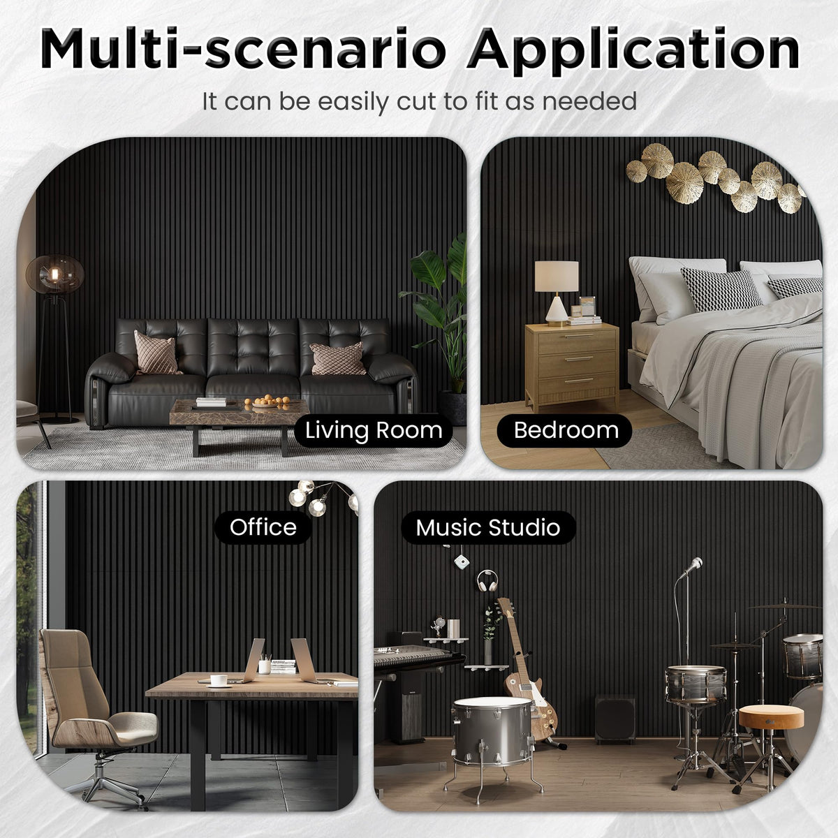 Smartstandard 8-Pack Bilayer Acoustic Wall Panels, 45.5''x23.6''x0.7'' Sound Dampening Panels, High-Density Polyester Fiber Noise Absorbing Panels for Wall Decor, Black