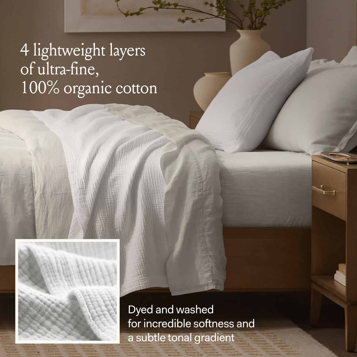 BOLL & BRANCH Dream Bed Blanket - King/Cal King, Mist - Luxury 100% Organic Cotton - Soft, Lightweight and Breathable - Cloud-Like Touch