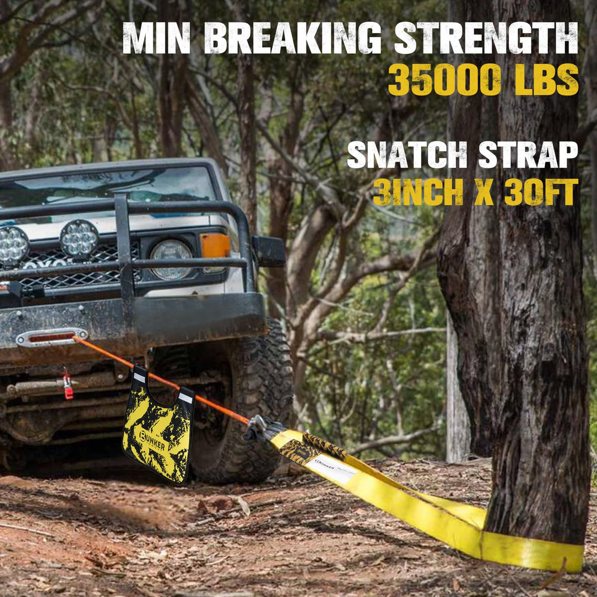 BUNKER INDUST Traction Boards with Jack Base (Blue) + 3" x 30ft Recovery Straps + Pair 3/4 D Ring Shackles + Bag 35,000 lbs Tree Saver Winch Strap